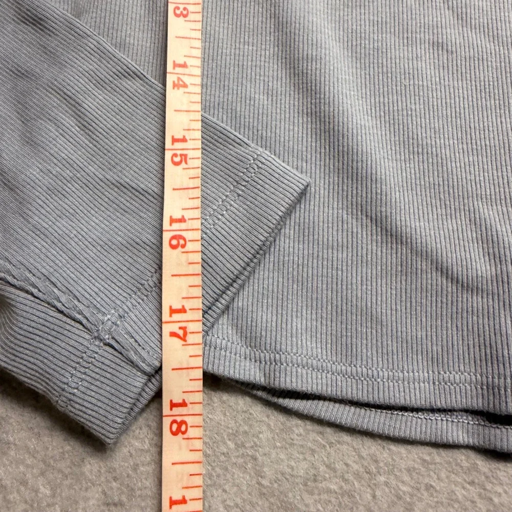 Lululemon Ribbed Twist Back Long Sleeve Crop Top Blue Gray Cutout Boat Neck